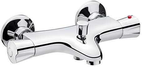 Cornat Bade-Thermostatarmatur Calma-Hochwertiger Messingkörper -verchromt -Temperaturwahlgriff & Heißwassersperre/Einhebelmischer zur Wandmontage/Wannenbatterie/Badewannen-Armatur, Silber 1/2 zoll | Thermostat – Temperaturwahlgriff – Heißwassersperre – Wasserhahn Bad zur Wandmontage – Messingkörper verchromt