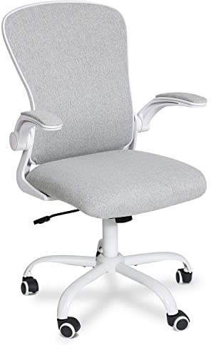 Fullwatt Office Desk Chair, Flip-Up Armrest Ergonomic Lumbar Support Grey | Fabric Computer Gaming Chair, Swivel Task Chair with Castors, Saving Space Height Adjustable Mid-Back Support, For Home Study
