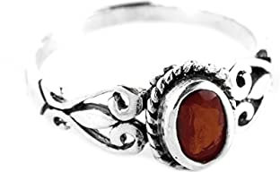 Windalf Zarter Damen Ring ARIA 9 mm Roter Granat Bohemian-Schmuck 925 Sterlingsilber (Sterlingsilber, 48)