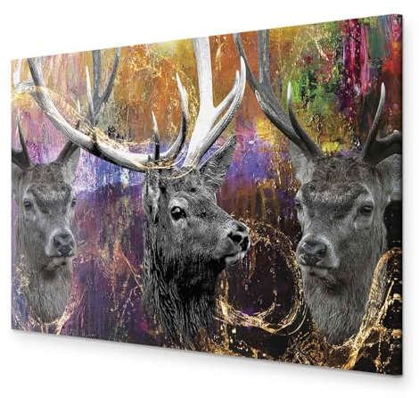 murando HandArt Bilder auf Leinwand Tiere Hirsch 1 tlg Leinwandbild Wandbilder Wohnzimmer Wanddekoration Moderne Kunst - Abstrakt Design g-A-0365-b-a