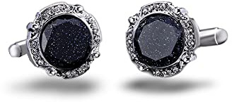 Ensemble de boutons de manchette galaxie classique BagTu, 2 pièces de boutons de manchette ronds bleu foncé avec boîte-cadeau et carte de voeux pour hommes