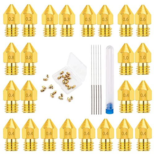 MMOBIEL Lot 24 Buses MK8 Laiton de 0,2/0,3/0,4/0,5/0,6/0,8/1,0 mm d'imprimante 3D, extrudeuse Compatible séries Creality Ender 3, Ender 5, CR-10/10S, Makerbot, Anet A8 avec 3 Aiguilles de Nettoyage.