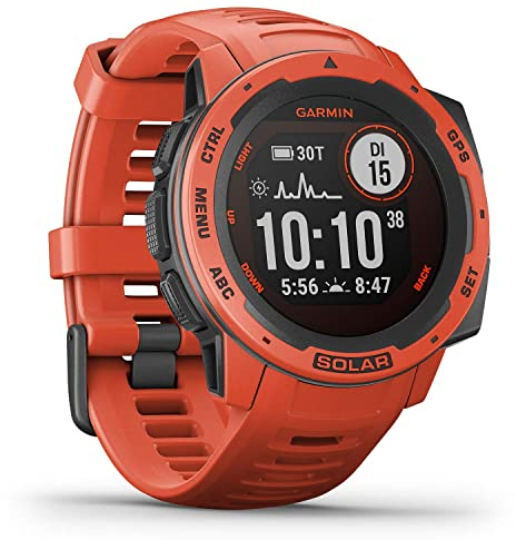 Garmin Instinct Solar, Flame Red - Smartwatch Gps Ultra-Resistente con Ricarica Solare, Cardio, Pulseox, App Multisport, Rosso (Ricondizionato)