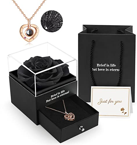 ADAZ Rosa Eterna con Collar, Flores Preservadas Hecha a Mano, Regalos Originales para Mujer, Día de la Madre, Regalo Navidad, Regalo San Valentin Mujer Novia Mamá