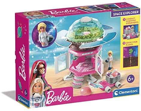 Clementoni - 19302 - Barbie - Exploratrice Spatiale - Coffret Station Spatiale avec Poupée Astronaute pour Enfants à partir de 6 Ans et Plus - Expériences Scientifique et Botanique