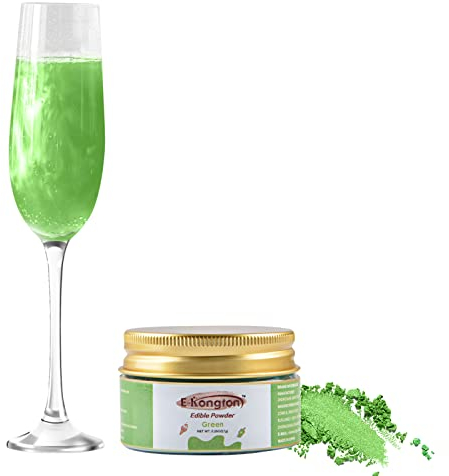 E-Kongton Grüner essbarer Glanzstaub: 7 g essbarer Glitzer für Getränke, Fondant, Kuchendekoration, Kekse, Schokolade, essbares Metallic-Pulver, vegan und glutenfrei
