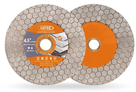 BGTEC Disque Diamant Carrelage,115mm Disque à Tronçonner avec Alésage 22,23mm Hexagonal Double Face pour Carreaux de Céramique, Porcelaine, Marbre, Pierre Artificielle 2 pièces