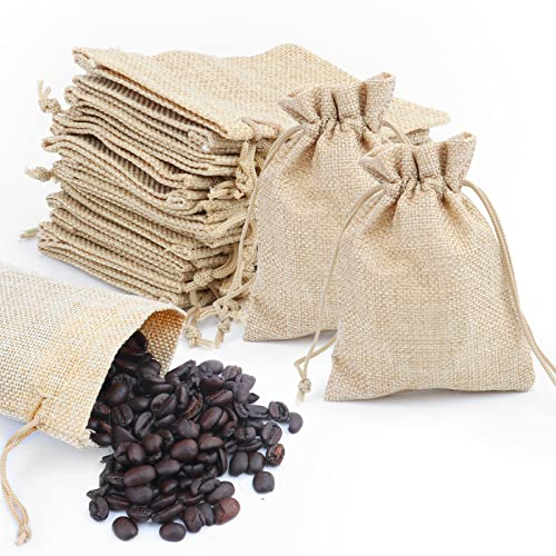 UKOFEW 50 Pièces Sacs en Lin, Petit Sac Cadeau Avec Cordon Serrage, Pochettes à Bijoux pour Cadeaux, Pour Cadeau de Mariage, Fête, Bijoux, Noël, Sac en Tissu (9x12cm) (50 PCS)