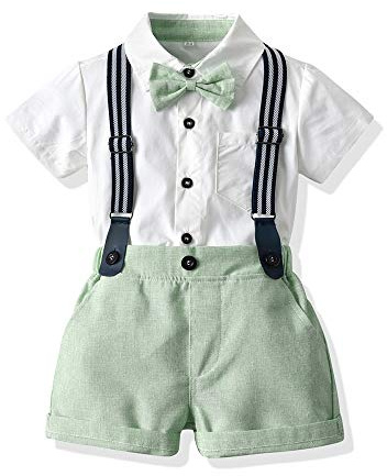 UUAISSO Bimbo Completini e Coordinati Gentiluomo Manica Corta Body Camicie Bretelle Pantaloni Estate Neonato Abiti Verde 12-18 mesi
