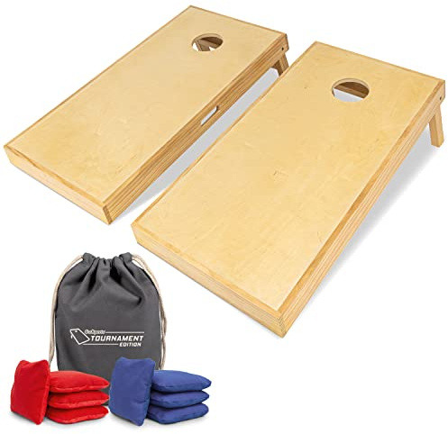 GoSports Cornhole Boards Set mit 8 Sitzsäcken im Turnier-Stil, 122 x 60 cm, Naturfarben
