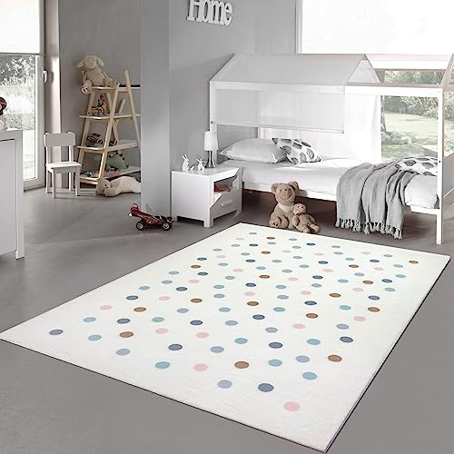 Teppich-Traum Spiel-Teppich Kinderzimmer groß weich bunten Punkten pflegeleicht in Creme 160 x 230 cm