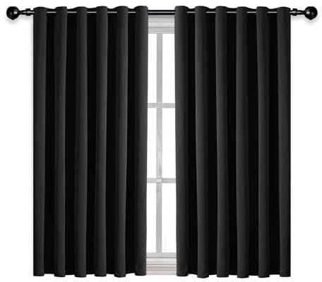 AMEHA Eyelet Blackout Curtains for Bedroom Soundproof Thermal Insulated Ring Top Kitchen Black Curtain 46x54 Inch, 2 Pieces with Tiebacks