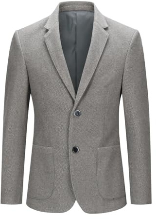 Allthemen tweed rutig blazer fiskben för män 2 knappar smal passform kostym jacka ull blazer jackor, #1205 Grå, S