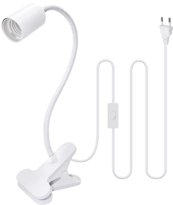 Lampada a morsetto E27 con interruttore, lampada a morsetto con spina e cavo da 240 cm, regolabile a 360°, attacco a collo di cigno flessibile, portalampada con clip, lampada da letto, lampada da