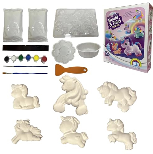 Lolileo Einhorn Geschenke Für Mädchen, Mädchen Bastelset Zum Gips Giessen Mit 6 Einhorn Formen, Gips, Malfarben, Pinsel, Glitzer Und Magnetstreifen, Bastelset Kinder Ab 6 Jahre, Gipsgießen Set