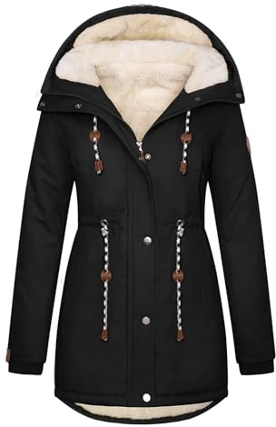 TOMEEK Manteau Femme Hiver Chaud Veste Parka Chauffante Blouson Polaire Longue Manteau à Capuche Chic et Elegant Outercoat avec Poches Doublure en Peluche Zippé Jacket,Noir,Taille L