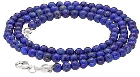 Lebensquelle Plus Edelstein Kugelkette + 925 Silber Verschluss | Ø 4mm Kugeln Karabinerverschluss 45cm lang | Hochwertige Kette
