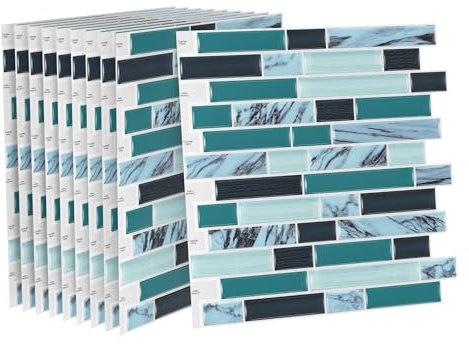 SUBTLETY 3D PVC Wandpaneele Abziehen & Aufkleben Klebefliesen 30x30cm Selbstklebend Fliesenaufkleber 10 Stück Spritzschutz Mosaikfliesen-Optik Klebefliesen für Küche Bad Büro (Lindgrün)