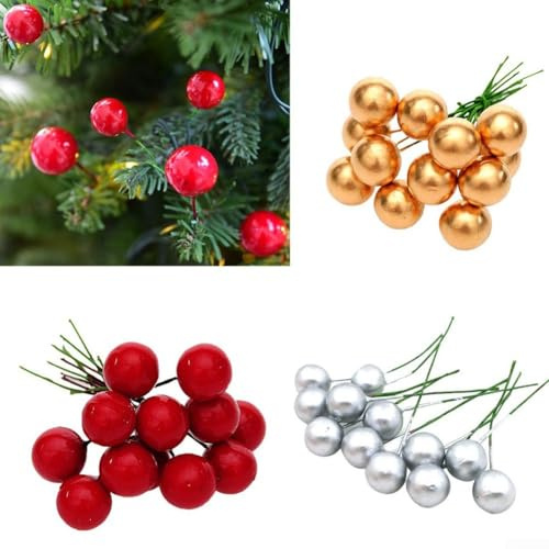 Künstliche Stechpalmenbeeren für Feiertagsdekorationen, 100 Stück, Rot/Gold/Silber (Orange)
