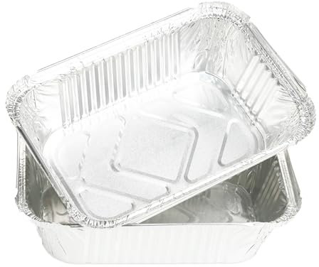 G4GADGET Pack of 2 Large Disposable Aluminium Foil Trays Containers 32x26 cm | Half Size Pans for Baking, Roasting, BBQ, Cooking, Food Storage | Freezer & Oven Safe, Silver