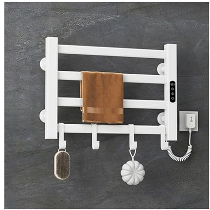 Portasciugamani riscaldato elettrico da parete con timer, 4 barre, scaldasalviette da bagno, ad alta efficienza energetica, colore: bianco