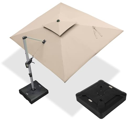 PURPLE LEAF Sonnenschirm Rechteckig 270 × 330 cm mit Ständer, UV50+, Beige | UV-Schutz 50+, Wetterfestes Polyester, Stabiler Alu-Rahmen, 360° Rotation für Flexiblen Schatten, Einfache Kurbelbedienung