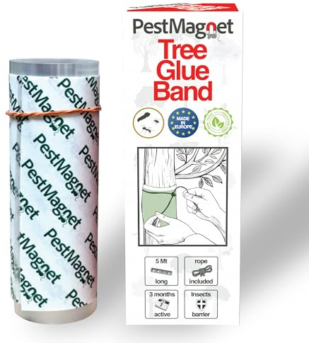 PestMagnet - Tree Glue Band - Leimring für Bäume 5m, Insektenfalle gegen kriechende Insekten, Ameisen und Raupen – Ungiftig, Wasserfest – Klebeband für Obstbäume, Kirschbäume und Garten – Einfach