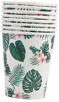 Healeved 8piezas Vasos de Papel Hawaianos Estampado de Monstera para Fiestas de Verano Diseño Flores para Reuniones y Decoración de Celebraciones