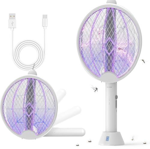 DHsdlpLU Raquette Électrique Anti Moustique Tapette à Mouche et Guepes - Répulsif USB Rechargeable Protection Maille 3 Couches pour Intérieur Extérieur