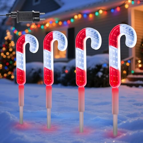 Quntis Luci Natale Esterno a 4 Bastone di Caramella, Luce Specchio 3D 164LED Tunnel Luminoso Infinity IP44 Decorazioni Natalizie per Esterno Giardino Patio Feste Cortile Sentiero Festival