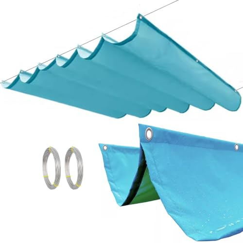 Retractable Wave Sun Shade Sail, Water Proof UV And Sun Protection Canopy Shade Cover With Mounting Kit For Outdoor Pergola Garden Sun Room Patio(Light blue)