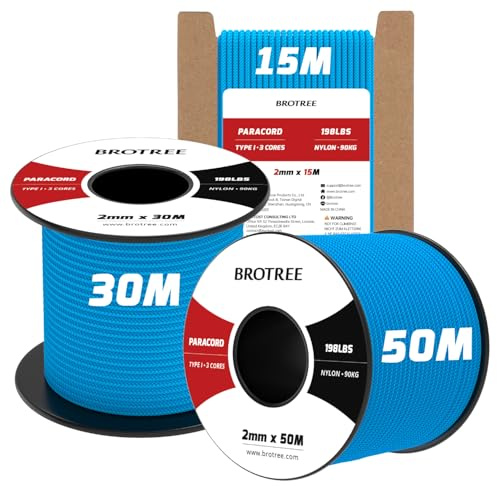 Brotree Paracord 2mm 15M 100% Nylon Seil mit 3 Kern Schnur für Outdoor, Armband, Hundeleine - Bruchlast 90kg (Blau)