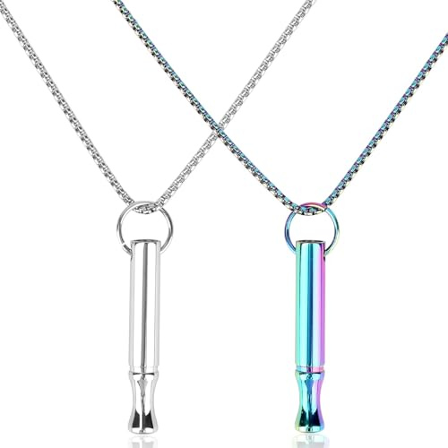 Mikovivi 2 Pièces Collier de Respiration de Pleine Conscience, Collier Pendentif Amusant en Acier Titane Breathlink Respiration Profonde pour Femmes et Hommes (Argenté, Coloré)