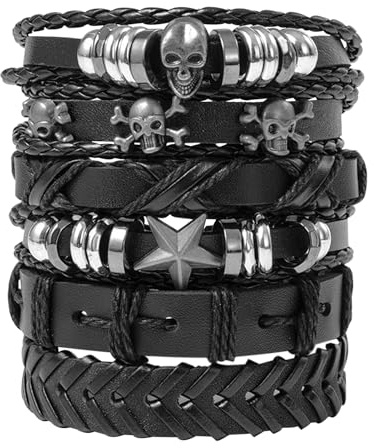 6 PCS Leather Studded Bracelet for Women, Emo Fashion Punk Accessories, Gothic Bracelet, Punk Rock Leather Bracelets, Emo Bracelets With Adjustable Set Wristband, Perfect for Concerts, Parties