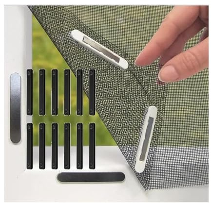 Pack of 12 Magnetic Strips for Windows, Self-Adhesive Magnetic Strips, Magnet for Window Mosquito Nets, Magnetic Fastening Mosquito Nets, Powerful Magnet for Window Mosquito Net