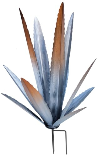 Hbbgdiy Agave en métal avec Piquet 45, 7 x 29, 2 cm - Plante d'agave Artificielle - Sculpture de Jardin en métal soudé Peint pour décoration de Jardin, Patio, extérieur, Argent