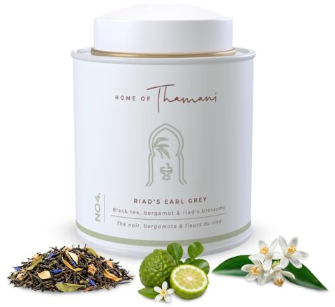 RIAD’S EARL GREY – Thé Noir à la Bergamote, Fleurs d’Oranger & Verveine – Thé Earl Grey Floral et Raffiné, Cadeau Gourmet (50g) (80g)