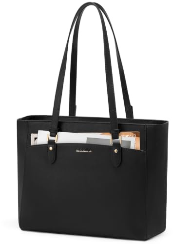 RAINSMORE Handtasche Damen Groß Shopper Tasche Damen Wasserdicht Pu Leder | Arbeitstasche Tote Bag Leicht Laptoptasche Für Alltags,Einkaufen,Uni Und Büro Schwarz