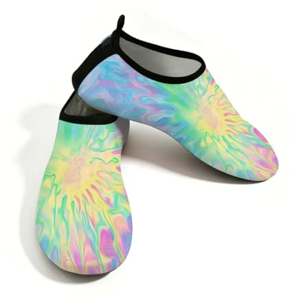 Scarpe da donna per sport acquatici, ad asciugatura rapida, da spiaggia, nuoto, arcobaleno, con motivo a vortice tie-dye, senza lacci, calzini acquatici per escursionismo, surf, yoga, Tie-Dye Rainbow