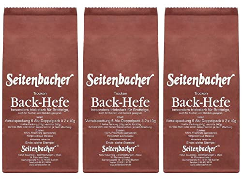 Seitenbacher Hefe Vorratspack I trocken I für Brot und Kuchen I aus Zuckerrüben I 3er Pack 6x20g (3 x 120 g)…