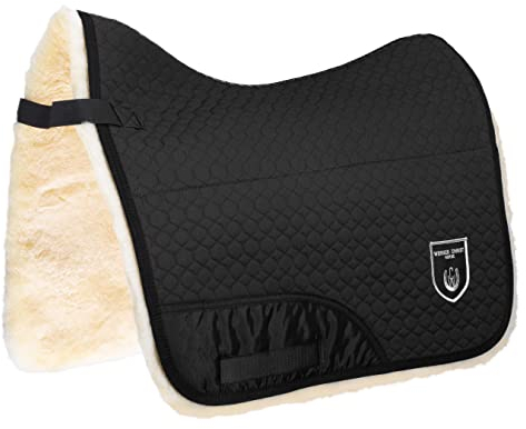 Werner Christ Lammfell Schabracke Portuguesa Unterseite komplett aus echtem Schaffell, hochwertige Sattelunterlage aus Fell, in schwarz, Größe Warmblut