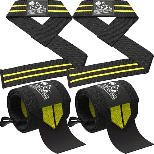 Powerlifting Wrist Wraps + Lifting Straps Set (2 Paar) für Kraftsport, Crosstraining, Workout, Fitnessstudio, Powerlifting, Bodybuilding - Halt für Männer & Frauen, um Verletzungen beim Gewichtheben zu vermeiden