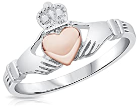 DTPsilver® 925 Sterling Silber Claddagh Ring - Liebe, Loyalität und Freundschaft - Rosen-Gold überzogen Herz