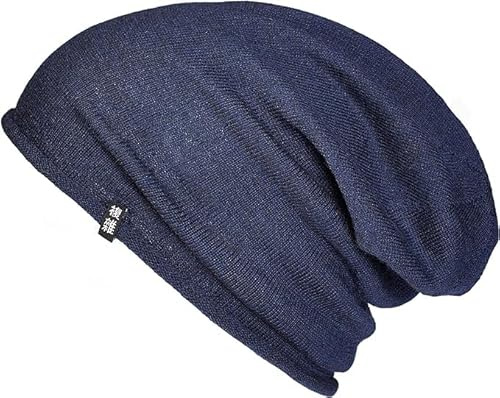 Enter the Complex® Leichte Merino Mütze, Einlagig Gestrickte Slouch Beanie, 100% Merino Wolle, Damen und Herren, Navy