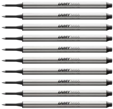LAMY M66 10er Set Tintenroller-Großraummine aus Metall - Original Ersatzmine für alle Lamy Tintenroller ohne Kappe - dokumentenecht - Strichbreite Mittel in Tintenfarbe schwarz