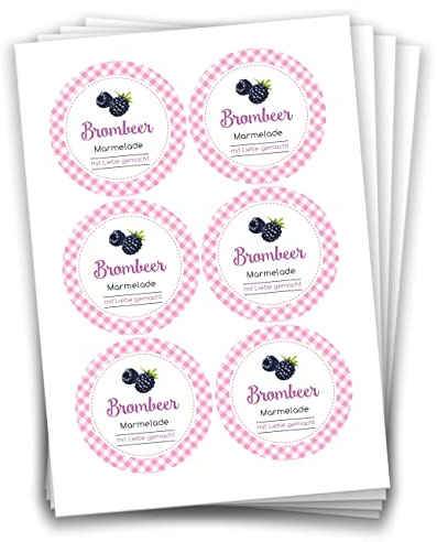 Papierdrachen 24 Marmeladen-Aufkleber | Selbstklebende Etiketten für selbst gemachte Brombeer-Marmelade - 4 cm große Sticker für Eingekochtes - Homemade zum Selbst beschriften - gut ablösbar