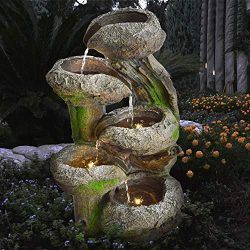 Gartenbrunnen Brunnen Zierbrunnen Zimmerbrunnen Brunnen mit LED-Licht 230V Wasserfall Wasserspiel für Garten, Gartenteich, Terrasse, Teich (004)