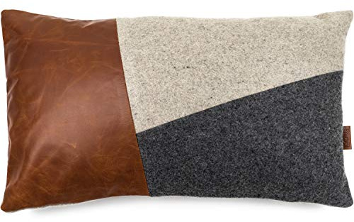 Miqio® Kissenbezug Bergen | Kissenhülle 30x50 cm für Sofakissen und Dekokissen | Aus Wolle und Leder | Deko für Wohnzimmer, Schlafzimmer, Ostern | Lederbezug