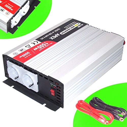 Sinus spänningsomvandlare HIP 12 V 1 500 W/3 000 W växelriktare Solar 06186 HIP-1500, omvandlare 12 V till 230 V AWZ, spänningsförsörjning