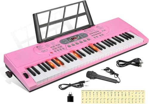 Hricane 61 touches clavier de Piano avec Microphone Piano Note autocollant alimentation support de musique électronique numérique clavier cadeau pour débutant garçons filles